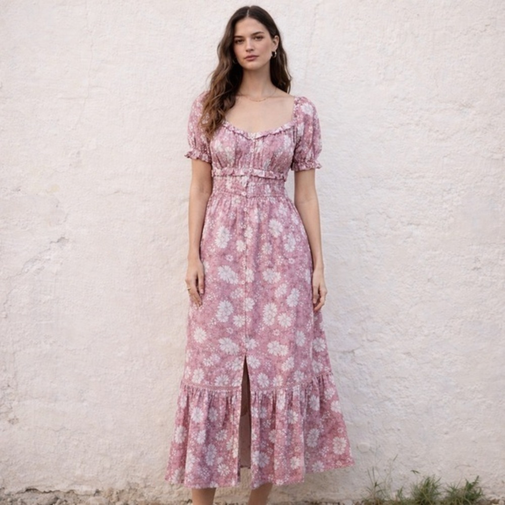 NWT Sonmer Lilac floral Mary midi button down dress